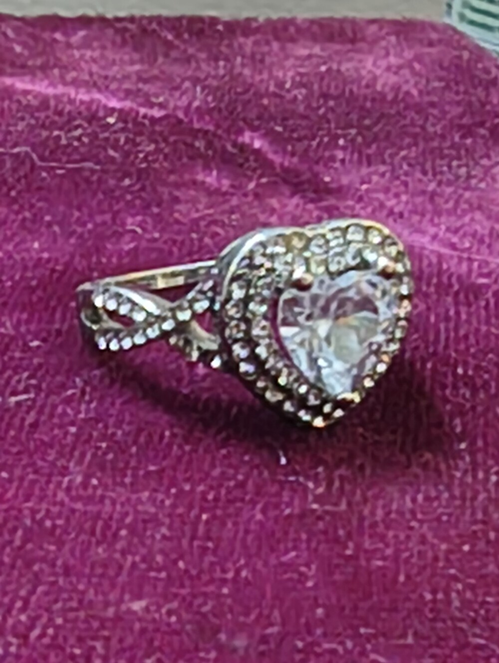 Vintage Sterling Silver 925 Heart Halo Cocktail Ring Pave CZ Double Halo Bypass